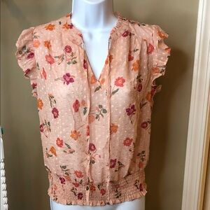 DR2 Peach Floral Ruffle Sleeve Blouse